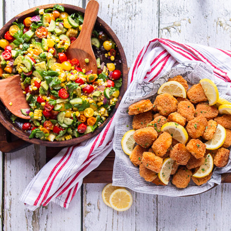 Cod Nuggets With Refreshing Corn and Tomato Salad