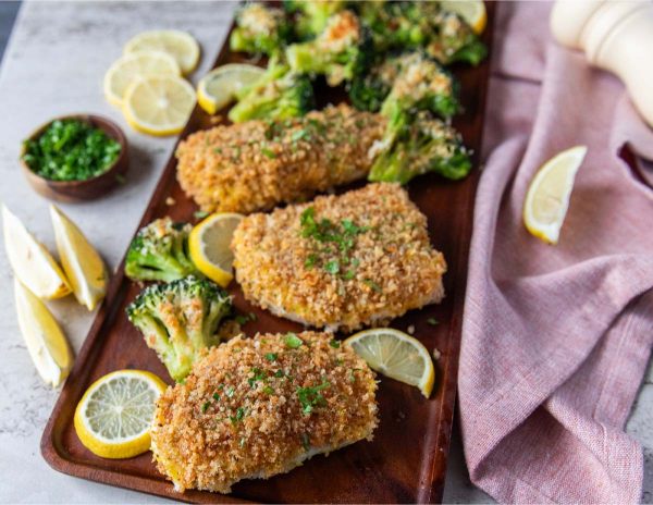 Crunchy Baked Cod With Parmesan Smashed Broccoli