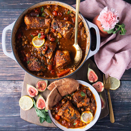 Halibut Stew with Moroccan Spice, Chickpeas, Figs and Veggies - Sealand Quality Foods