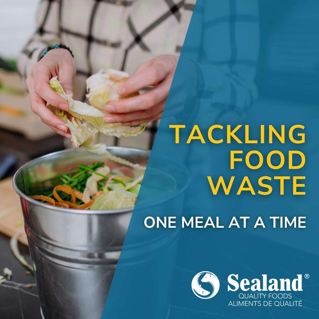 Sealand blog header images showing a person throwing out food