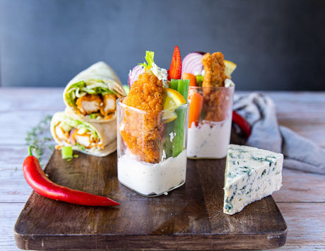 Buffalo Chicken Fingers Wrap/Cup with Bleu Cheese Sauce - Sealand Quality Foods
