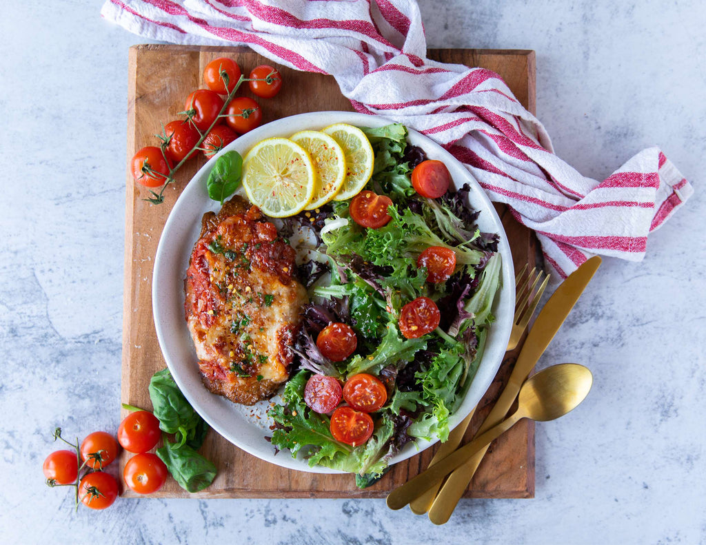 Sealand chicken parmigiana with salad