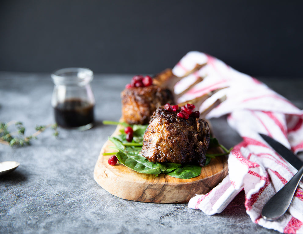 Sealand Quality Foods 2 Bone French Racks of Lamb Served with Pomegranate Arils