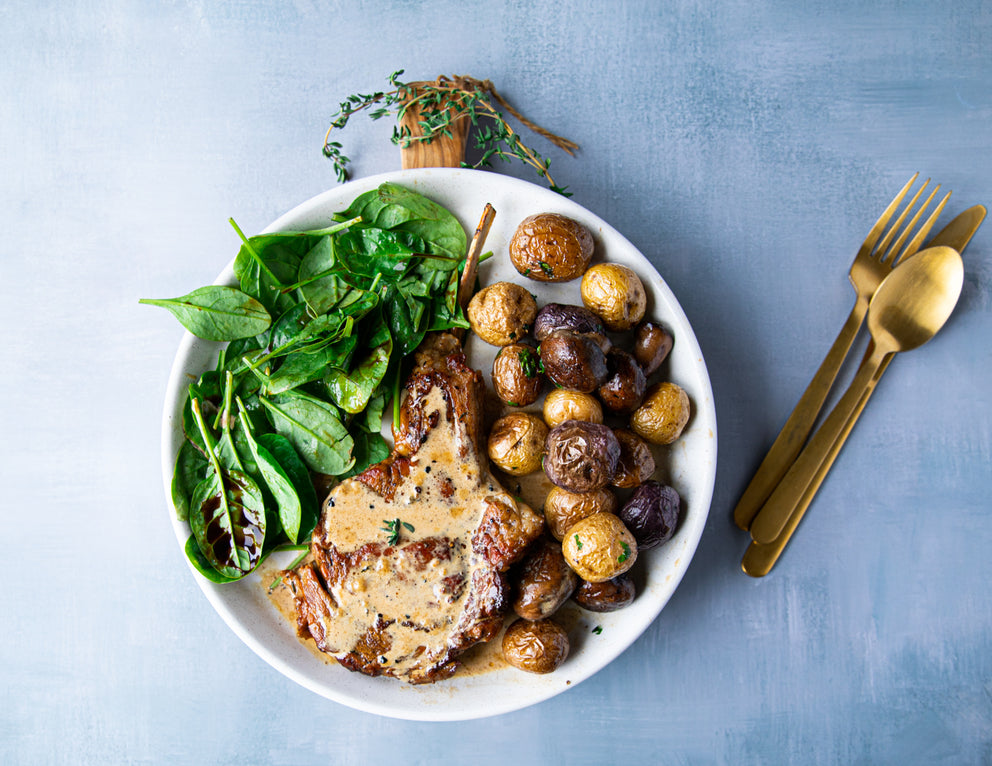 Sealand Quality Foods French Cut Milk Fed Veal Chops with Gravy, Potatoes and Spinach