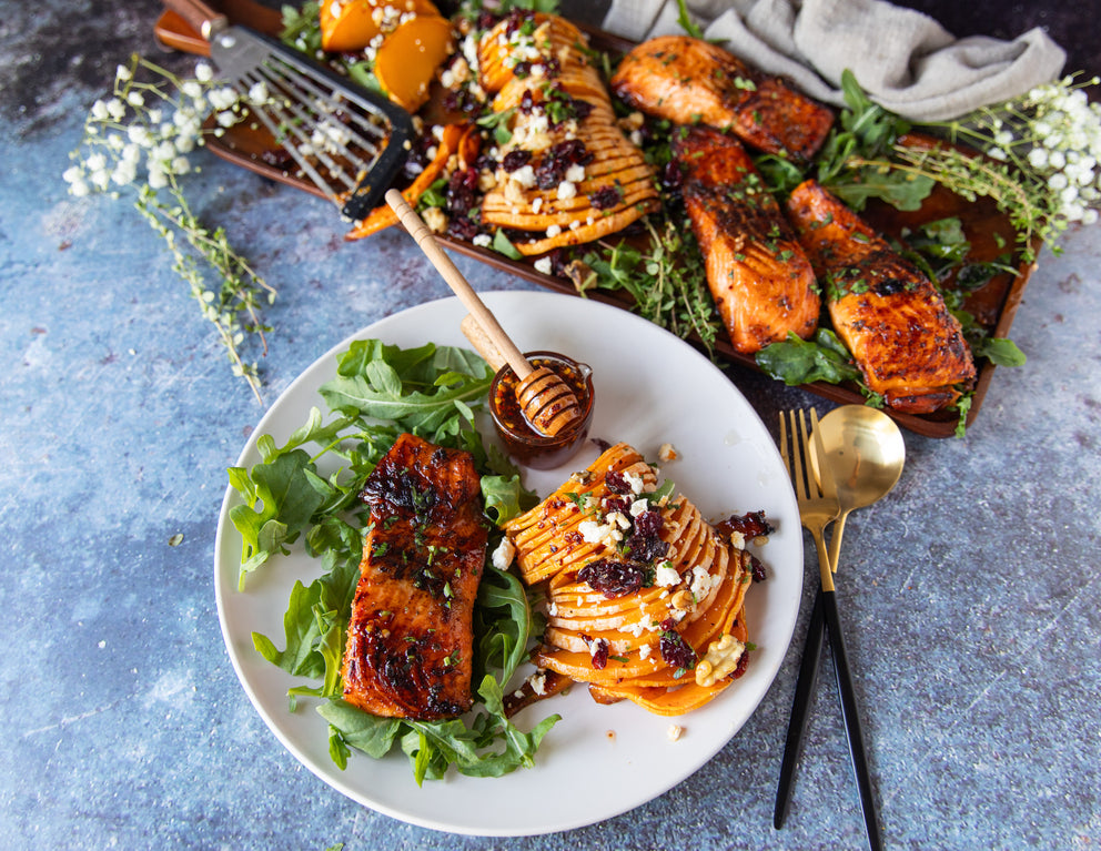 Plate of Skinless Salmon Topped with a Hot Honey and Garlic Sauce