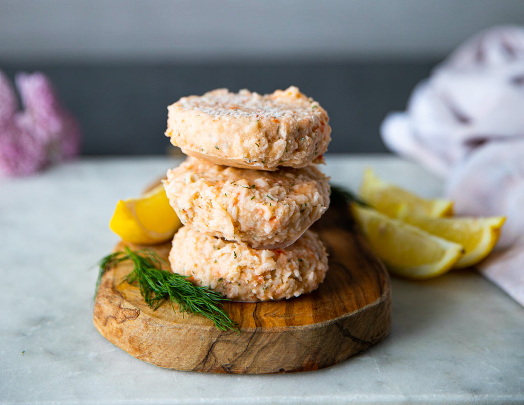 Frozen Stack of Lobster Seafood Cakes from Sealand Quality Foods