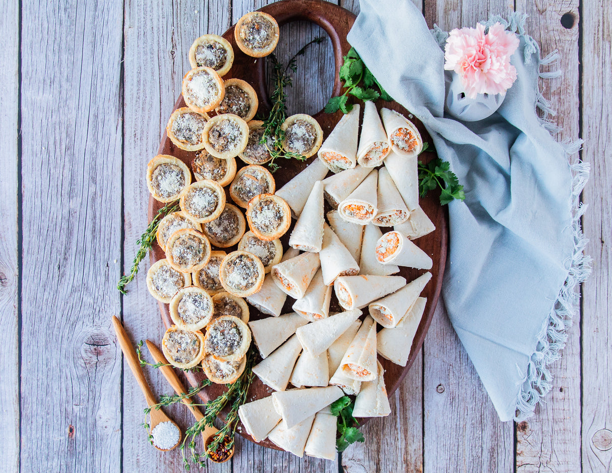 Wild Mushroom Tartlets & Buffalo Chicken Quesadilla Trumpets