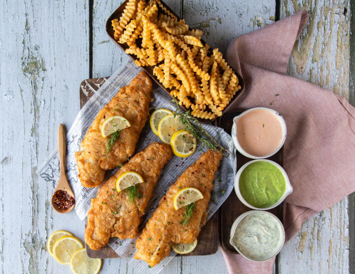 Tavern Battered Haddock With 3 Dipping Sauces