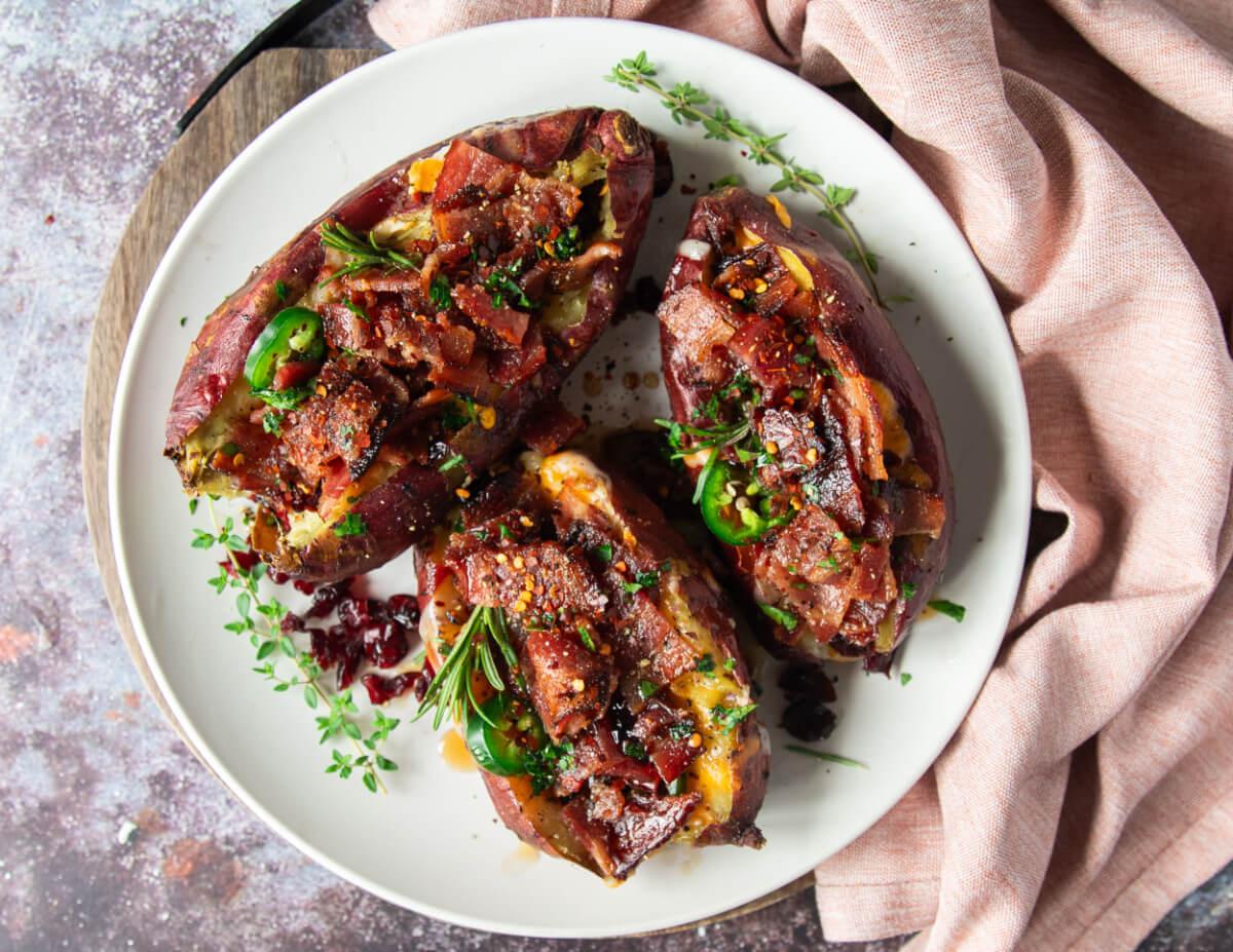 Roast Sweet Potato Stuffed With Maple Roasted Bacon