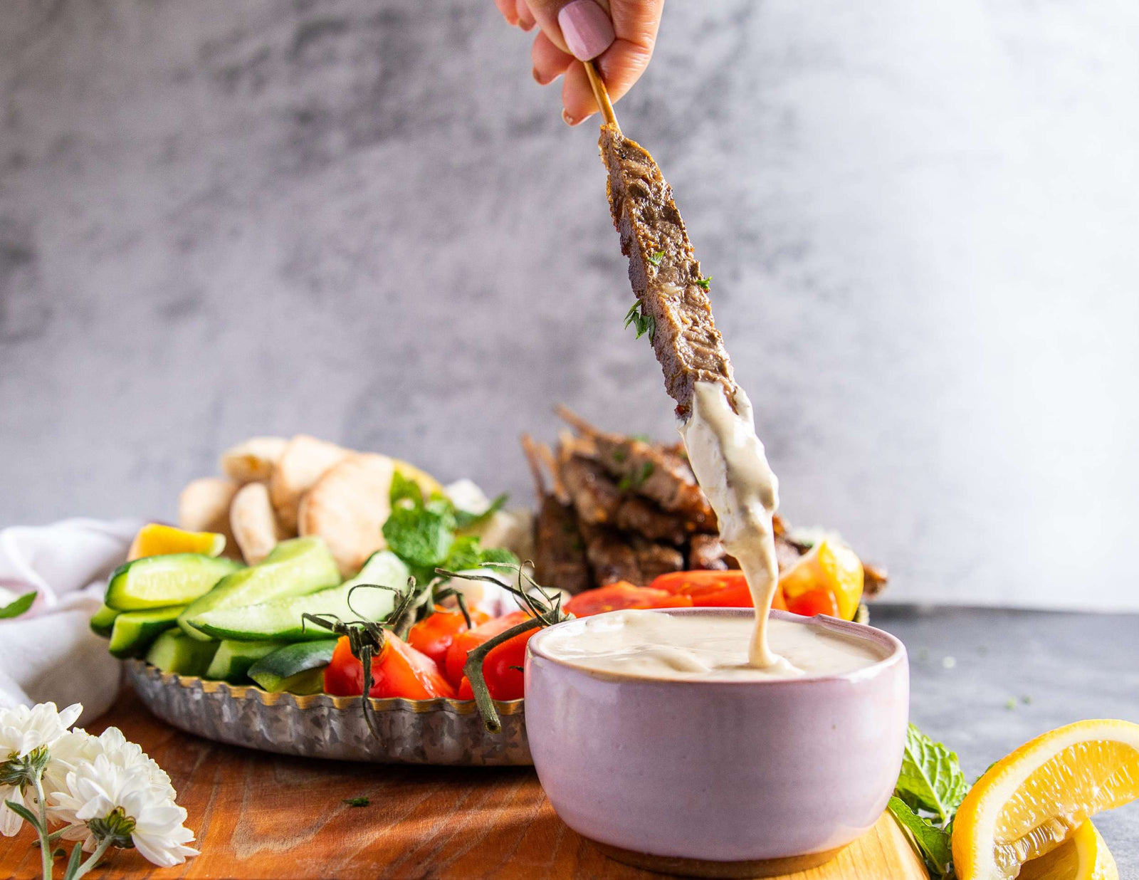 Sealand Mediterranean lamb platter with tahini sauce