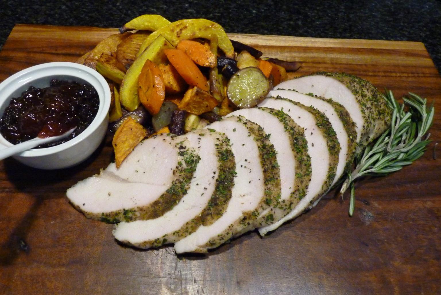 Turkey Tenderloin, Roasted Root Vegetables and Caramelized Squash