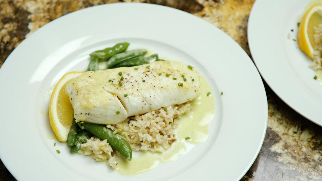 Halibut with Green Pea Butter Sauce (Video)