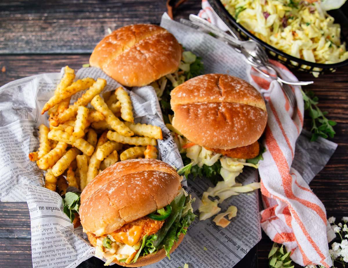 Spicy Chicken Burger With Honey Mustard Slaw