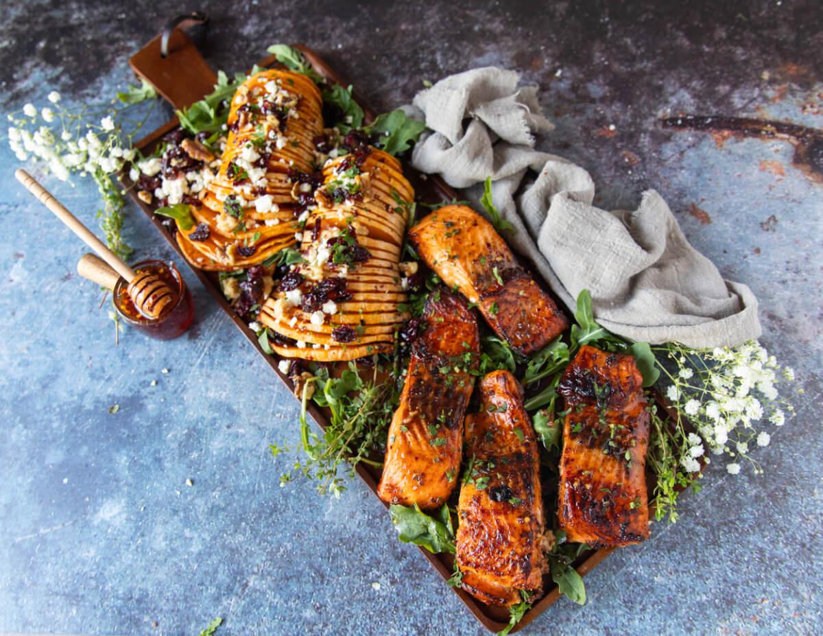 Hot Honey Garlic Salmon & Roasted Butternut Squash