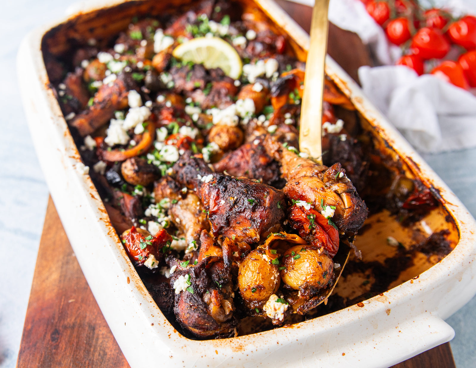 MEDITERRANEAN CHICKEN AND POTATO BAKE WITH TABOULI SALAD