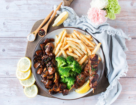 Steakhouse Chicken Skewers with Steakhouse Mushrooms