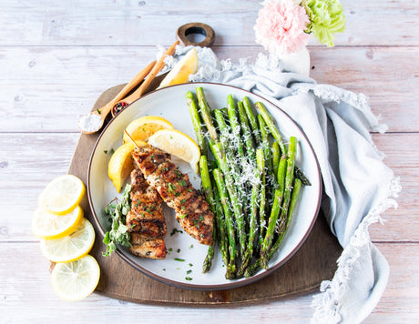 Garlic Herb Chicken Skewers with Air Fryer Asparagus