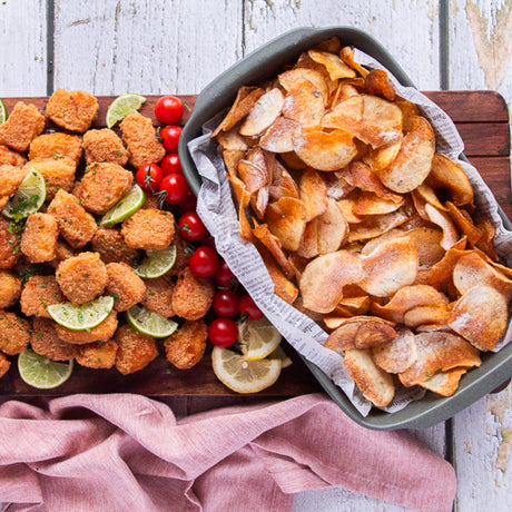 Cod Nuggets With Homemade Salt and Vinegar Potato Chips