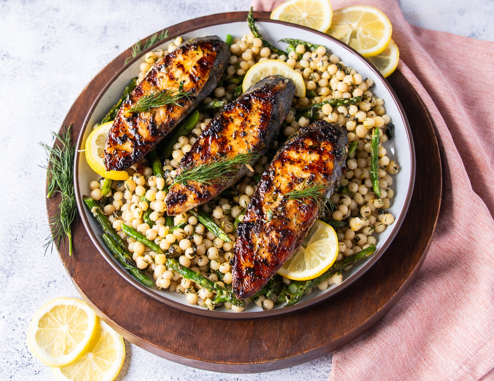 King Fish Steaks with Spring Asparagus Pearl Couscous 