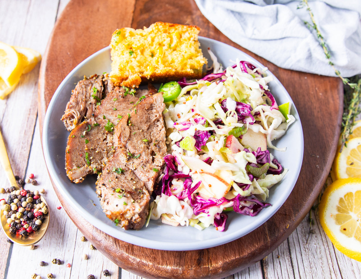 Pulled Pork with Jalapeño Cornbread and Apple Slaw