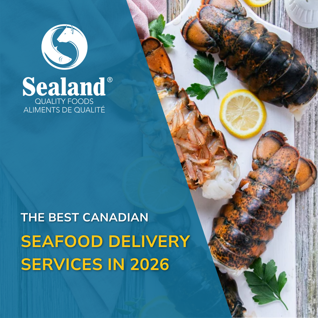 Lobster tails arranged on a serving board with fresh lemon and herbs, showcasing the quality and portion consistency of Sealand's seafood delivery