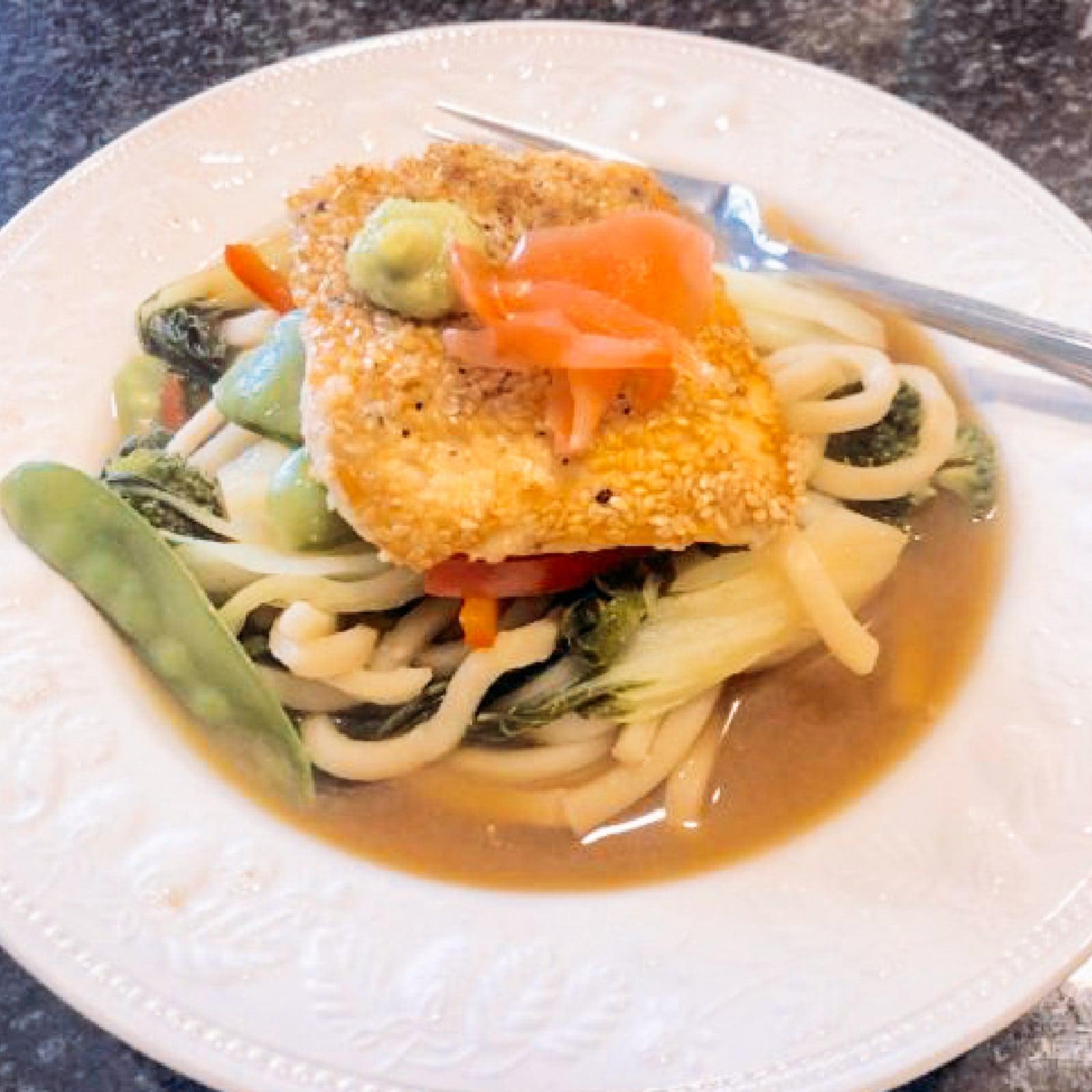 Sesame Crusted Salmon in Miso Broth