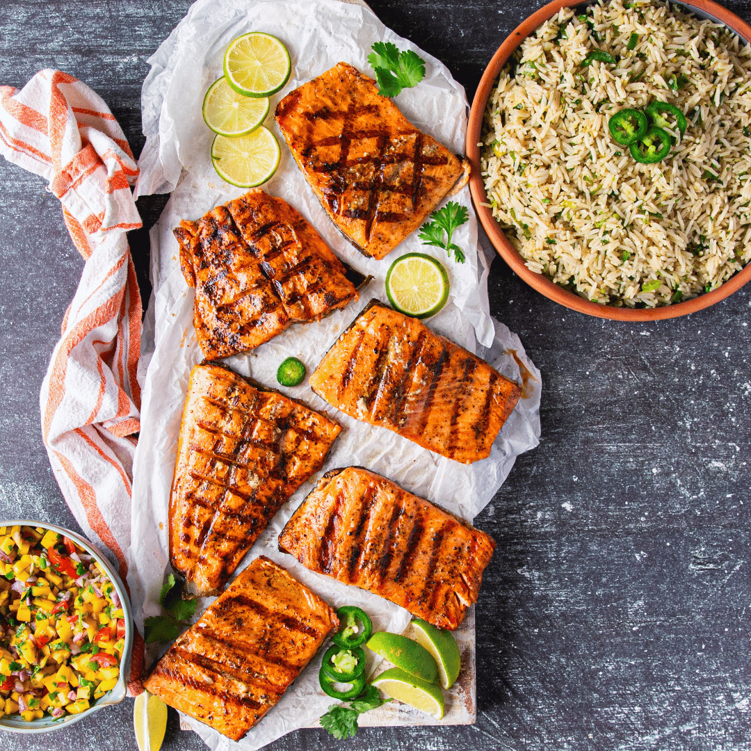 Grilled Trout with Cilantro Lime Rice & Mango Salsa - Sealand Quality Foods