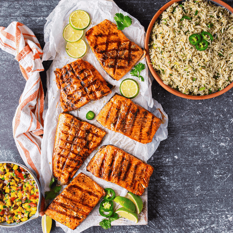 Grilled Trout with Cilantro Lime Rice & Mango Salsa