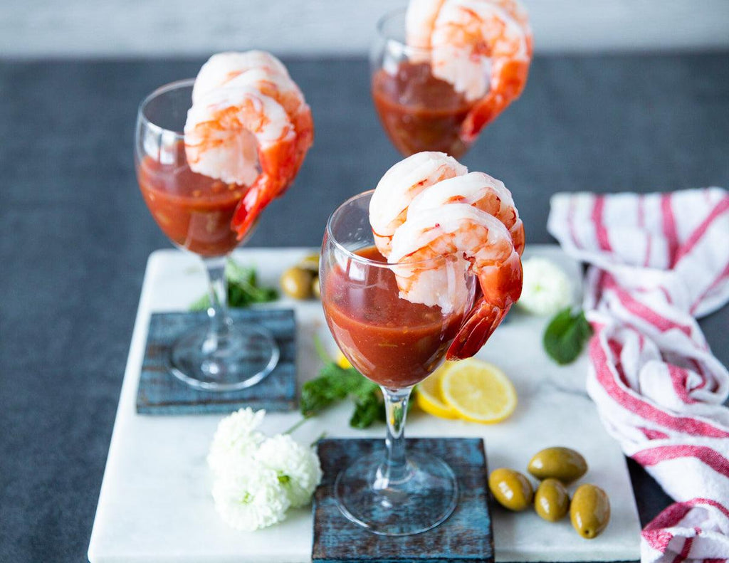 Shrimp cocktail with Sealand Quality Foods Extra Large Cooked Black Tiger Shrimp