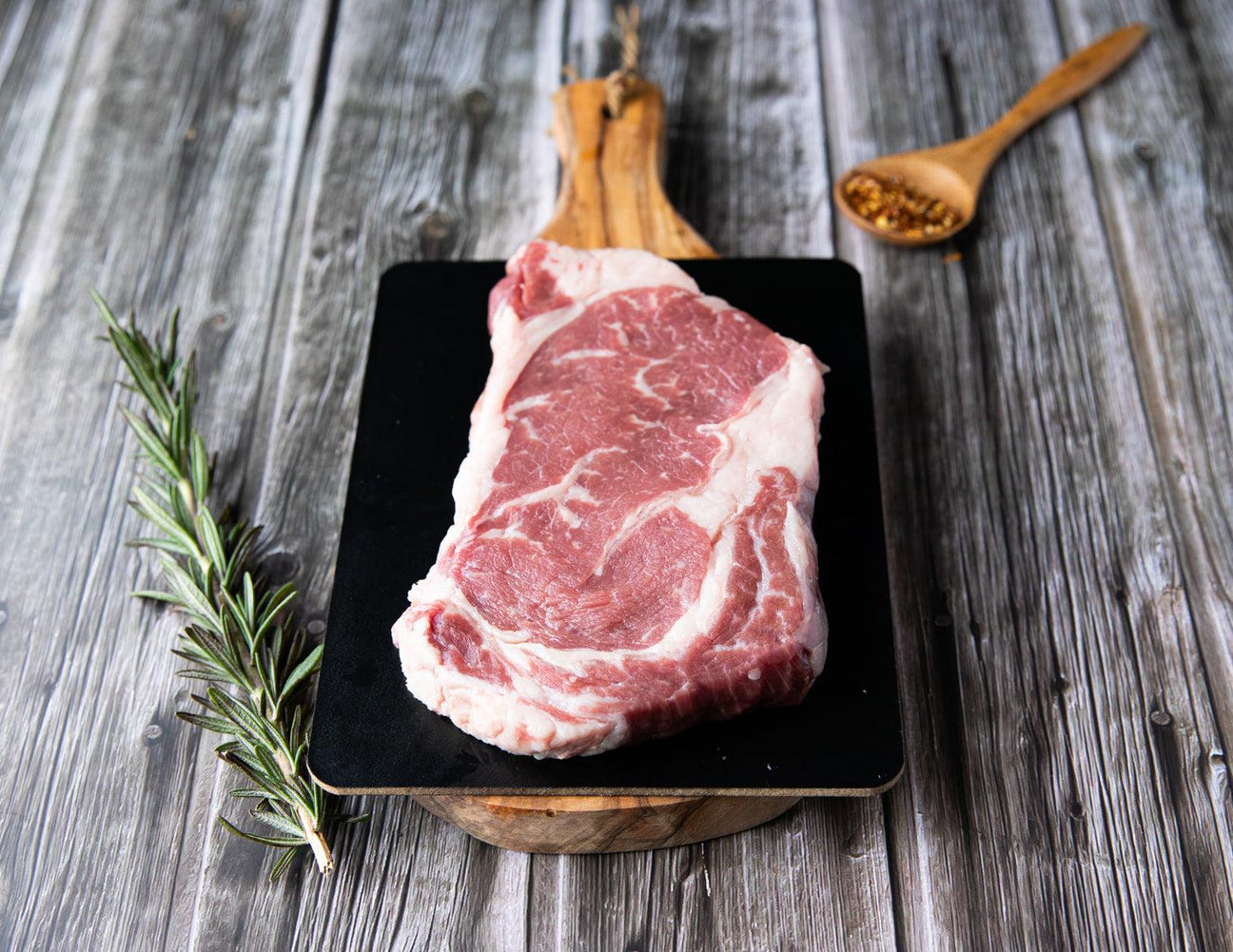 Raw Wagyu Ribeye Steak with marbling