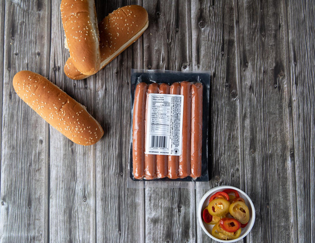 Sealand's raw All Beef Grass Fed Hot Dogs in a vacuum sealed package.