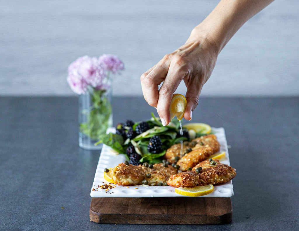 Sealand's Almond Crusted Sole Fillets with a squeeze of lemon.