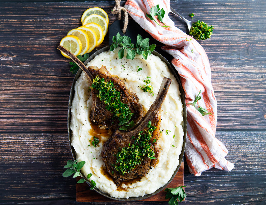 Sealand Grilled Veal Chops with Gremolata on a Bed of Mashed Potatoes
