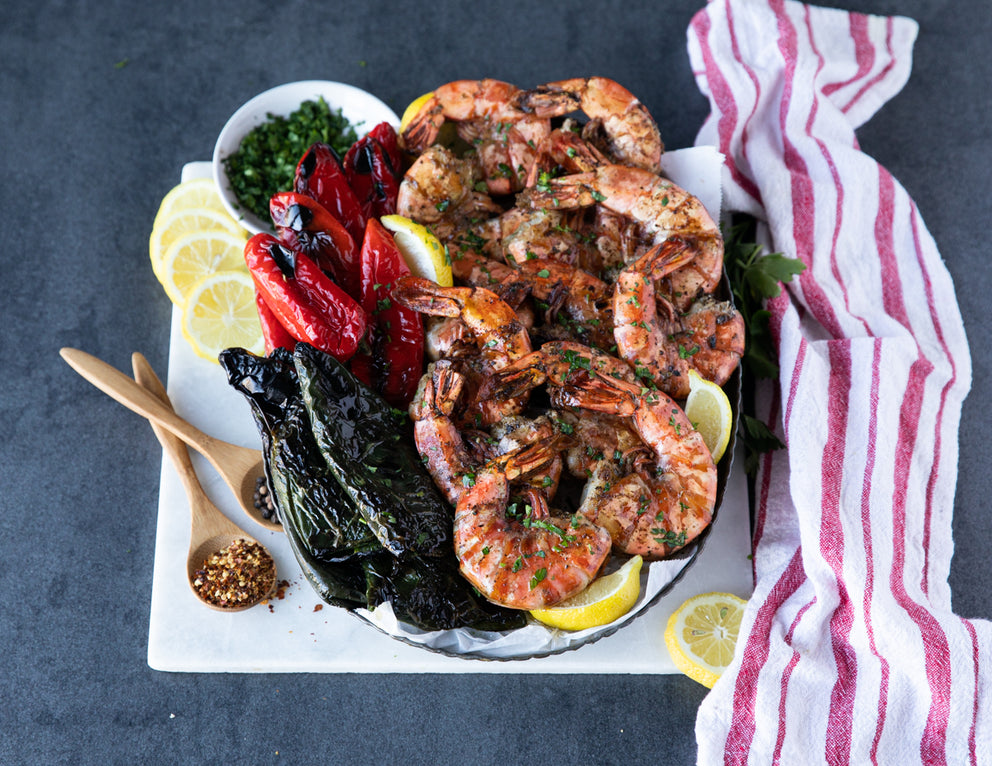 Sealand Quality Foods Grilled Colossal Raw Black Tiger Shrimp with Lemon and Peppers
