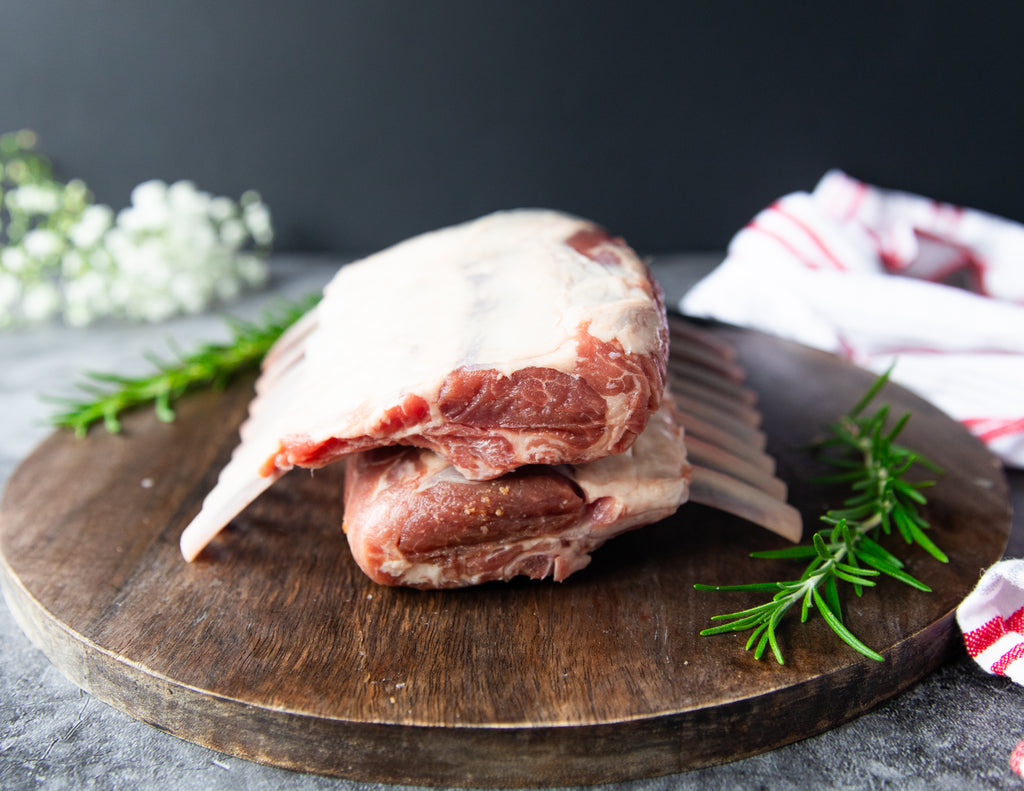 Sealand Quality Foods Raw French Cut New Zealand Racks of Lamb with Rosemary Sprig
