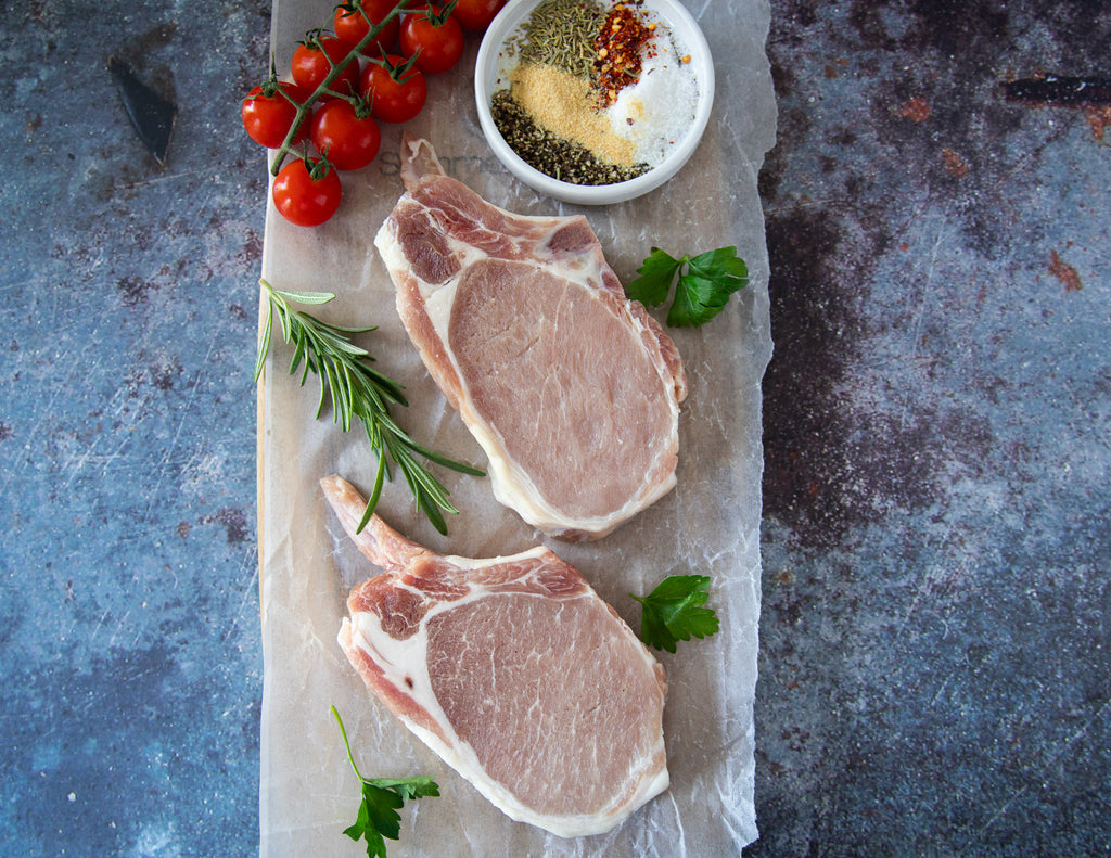 Raw French Cut Pork Chops from Sealand Quality Foods.
