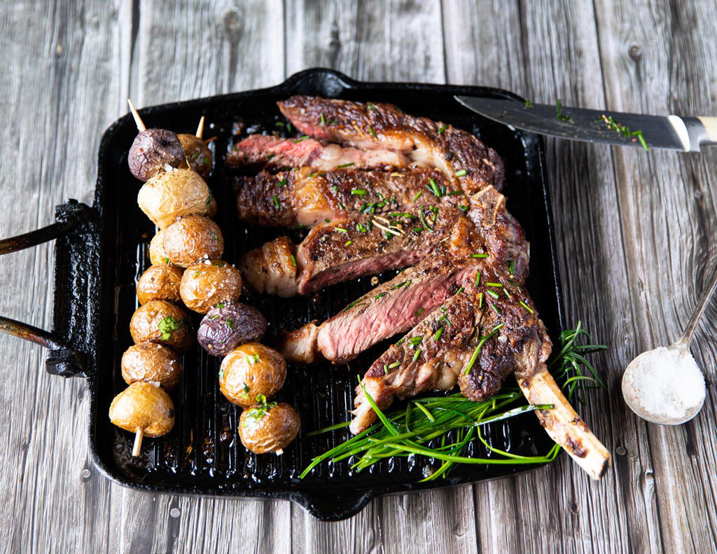 A French Cut Prime Rib Steak with chives from Sealand Quality Foods.
