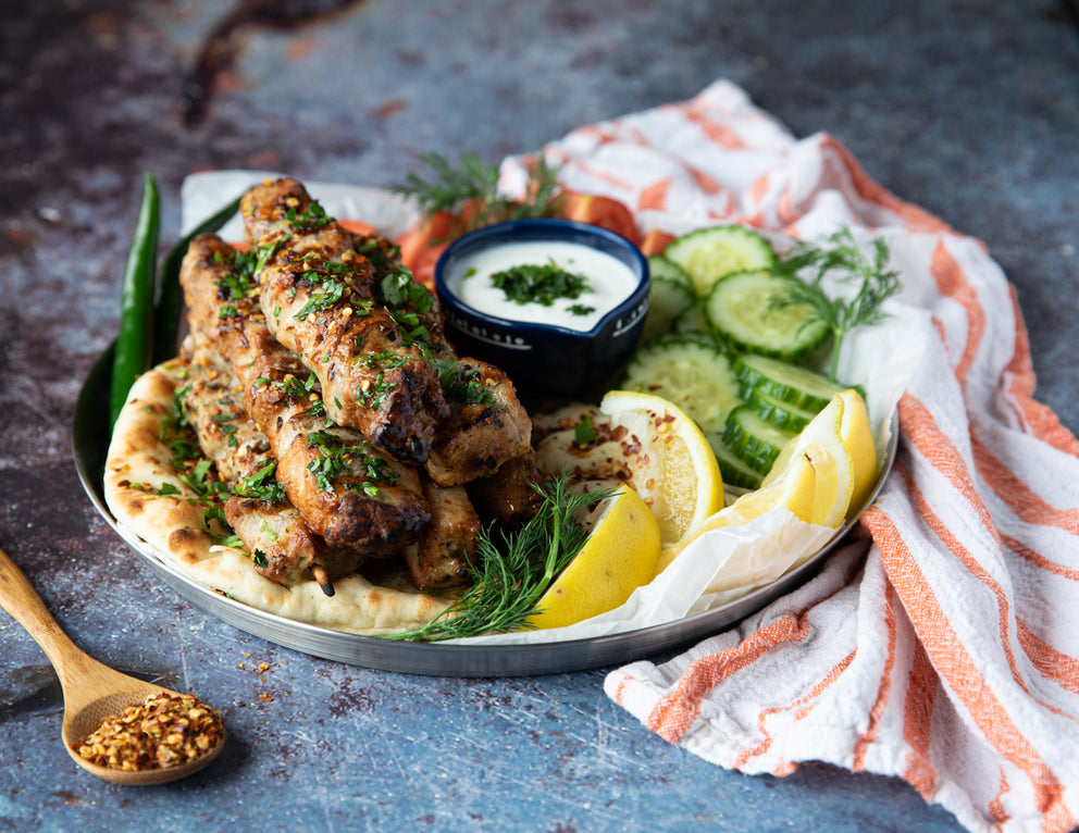 Sealand Quality Foods Pork Souvlaki on Pita Bread with Tzatziki and Cucumbers