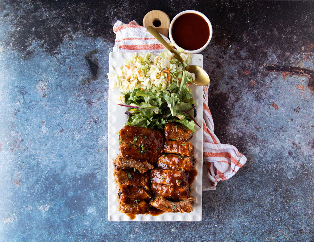 Sealand Quality Foods Gluten-Free Back Ribs in Barbecue Sauce with Coleslaw and Salad
