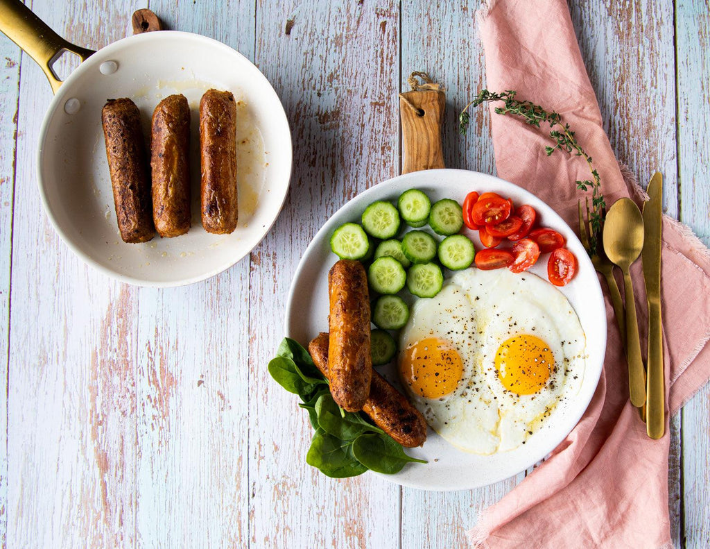 Sealand Quality Foods Gluten-Free Beyond Meat Vegan Sausages with Eggs and Cucumber