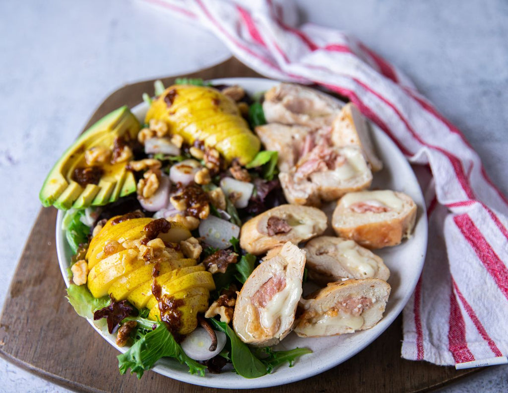 Sealand Quality Foods Gluten-Free Loaded Chicken Breast with Walnut Pear and Balsamic Salad