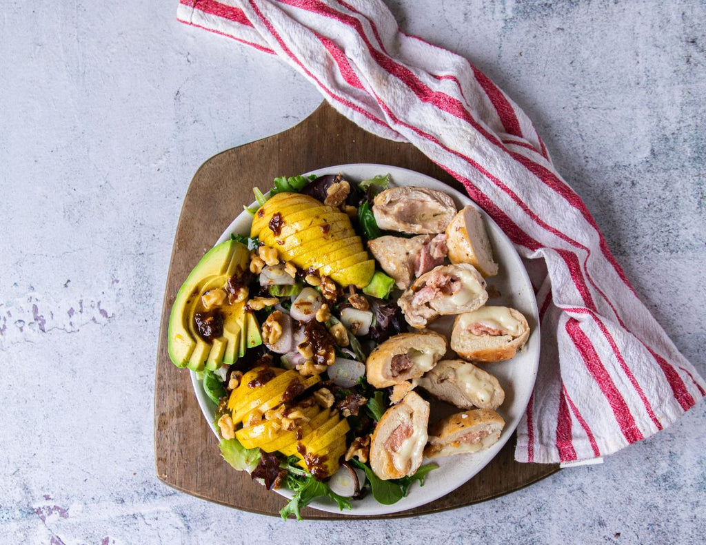Sealand Quality Foods Gluten-Free Loaded Chicken Breast with Walnut Pear Avocado and Balsamic Salad