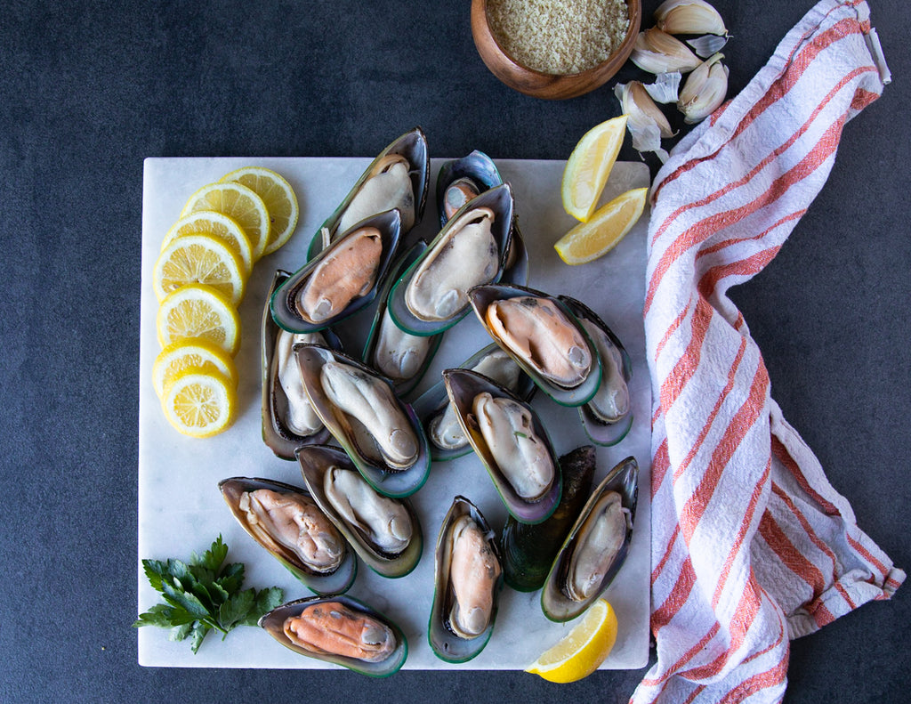 Sealand Quality Foods Frozen Green Lipped Mussels on a Board