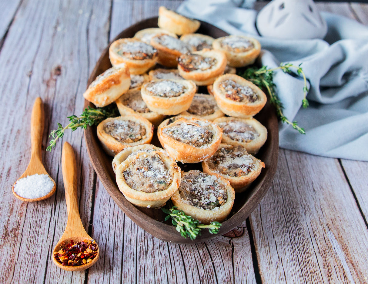 Wild Mushroom Tartlets & Buffalo Chicken Quesadilla Trumpets