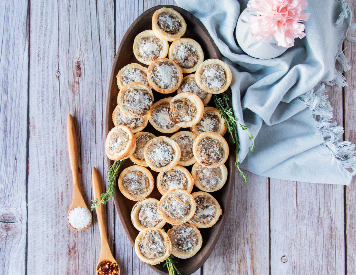 Wild Mushroom Tartlets & Buffalo Chicken Quesadilla Trumpets