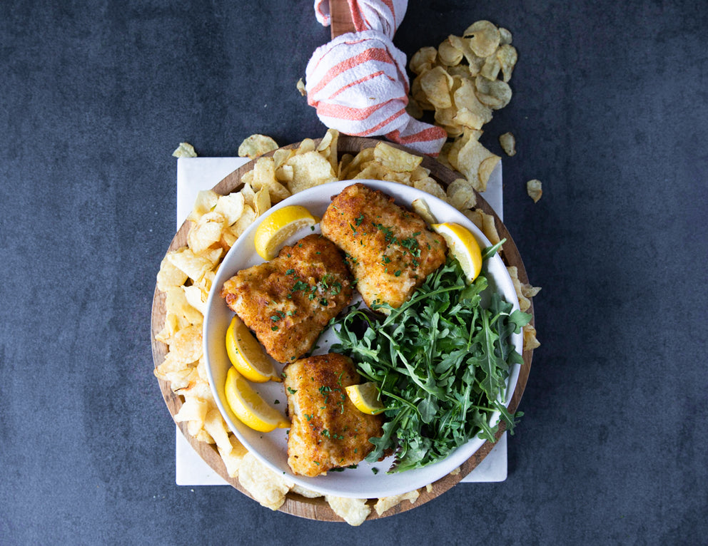 Sealand Quality Foods Potato Crusted Cod Fillets with Arugula Salad and Potato Crisps