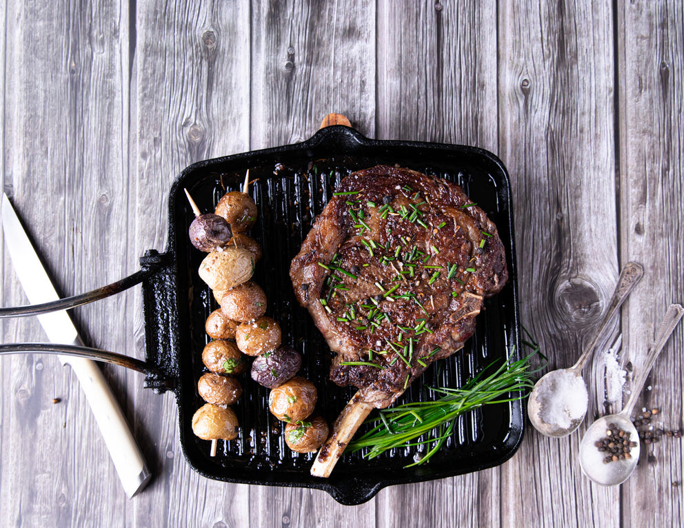 Sealand's French Cut Prime Rib Steak Grilled with Potatoes and Chives