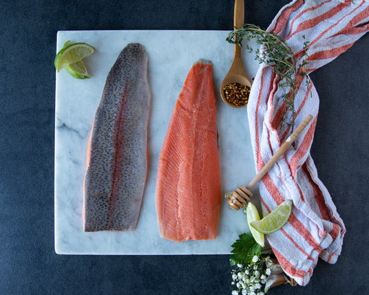 Two Raw Rainbow Trout Fillets with Skin On from Sealand Quality Foods