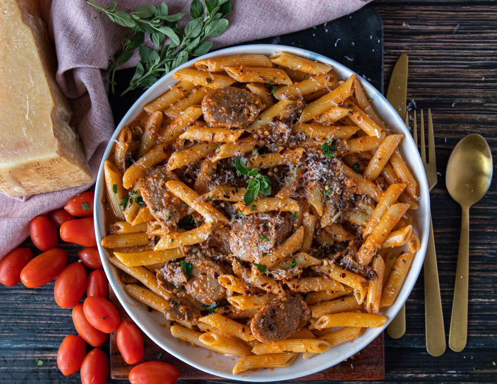 Sealand Quality Foods' Ready in Minutes Italian rose penne with sausage meal cooked.
