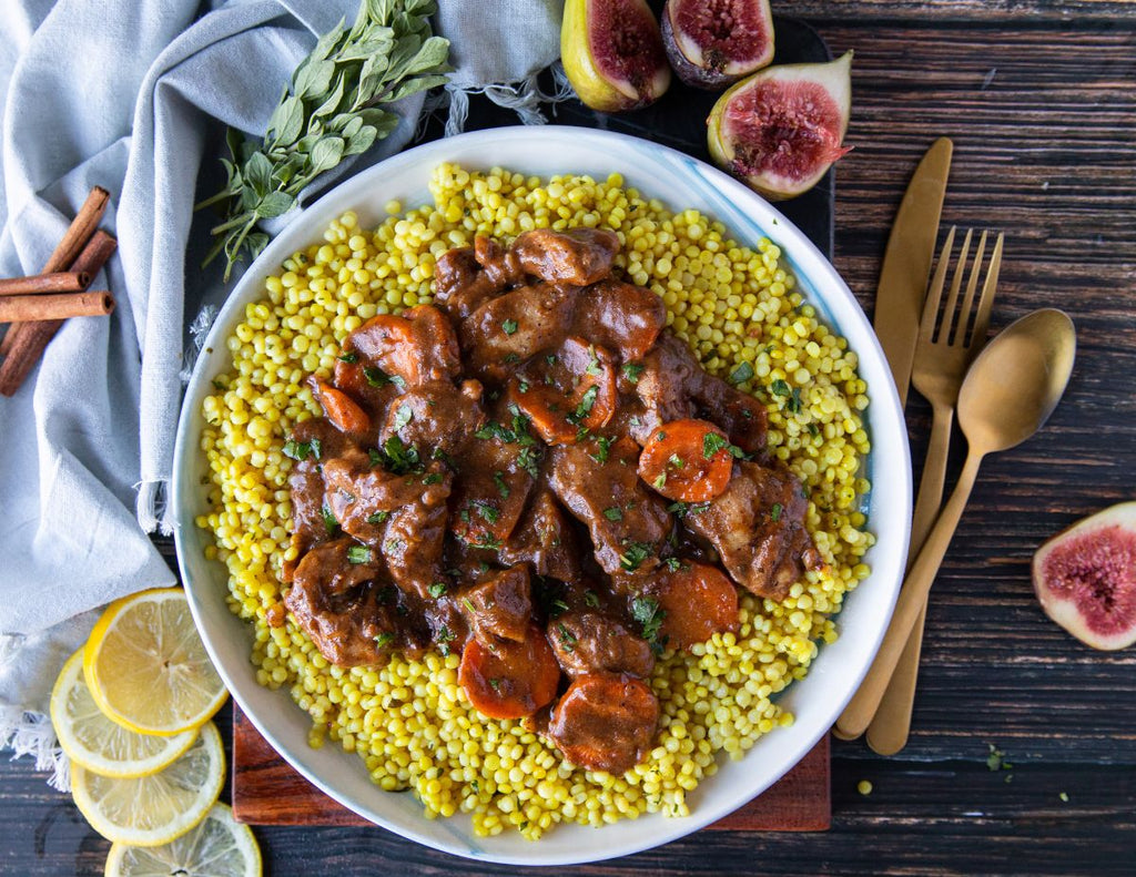 Sealand Quality Foods' Ready in Minutes Moroccan chicken with figs and couscous meal cooked.